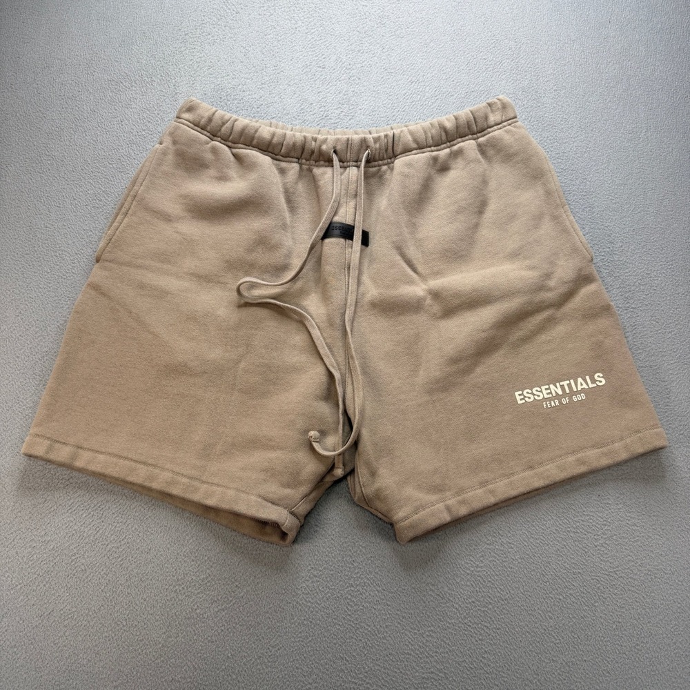 Fear of God Essentials Sweat Shorts Mens Large Tan Fleece Streetwear Athleisure